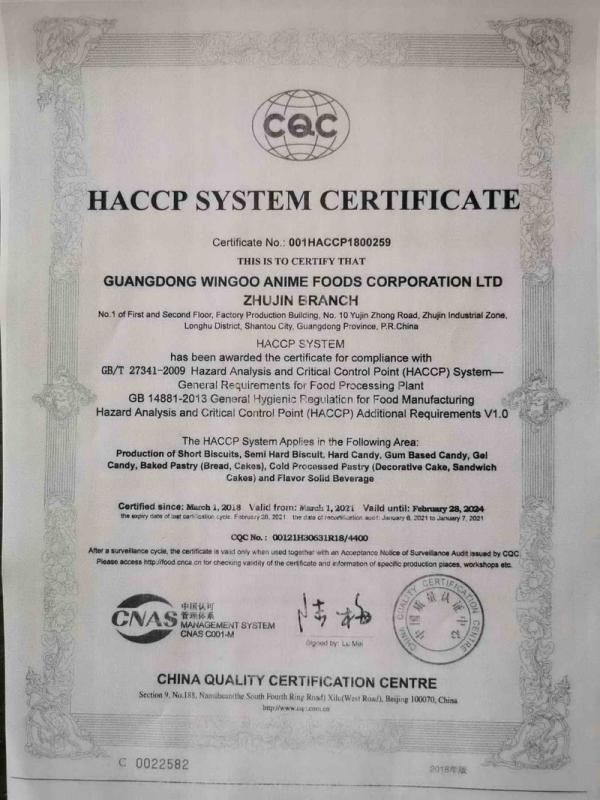 HACCP - Guangdong Wingoo Anime Foods Corporation Ltd.