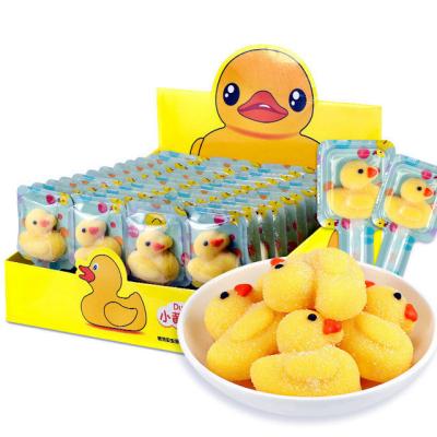 China Wholesale Normal Shape Yellow Jelly Duck Cartoon Candy Gummy Lollipop for sale