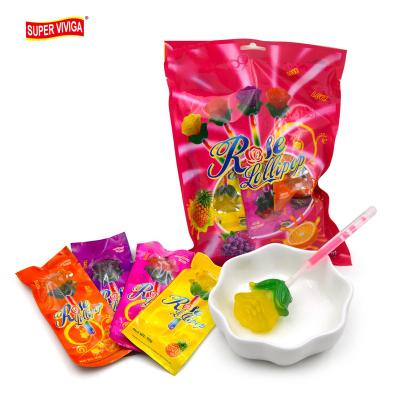 China Natural High Quality Colored Rose Shape Light Flavor Stick Sweet Fruity Lollipop for sale