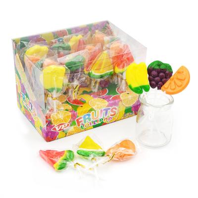 China Factory Directly Sell Natural Watermelon Orange Grape Shaped Fruit Lollipop Candy for sale