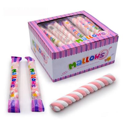 China Natural HALAL Candy White and Pink Long Strawberry Twist Marshmallow Candy for sale