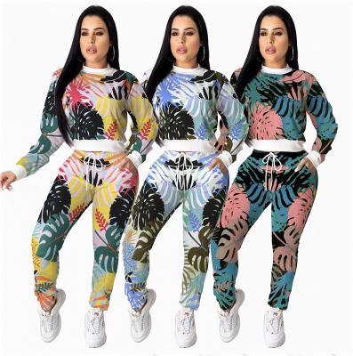 China 2019 Ladies Anti-Static Printing Bodycon Pants And Crop Top Two Piece Set YG8056 for sale