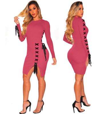 China Wholesale S8793 Breathable Sexy Long Sleeve Women Winter Bodycon Bandage Dress for sale