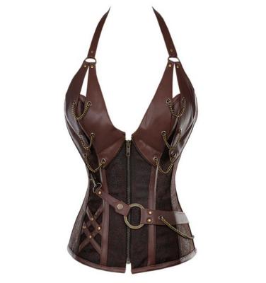 China Costumes Ready To Ship Wholesale Faux Leather Corset Punk Rock Women Waist Cincher Bustier Basque Lingerie for sale