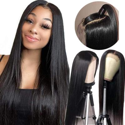 China Wholesale Front Wigs Straight Body Wave Lace Hair Wig Pre Plucked Bleached Knots Hair Lace Closure 4*4 Wig For Black Women for sale