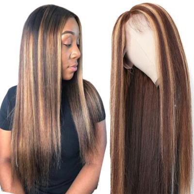 China LSY Hair Original Pure Natural Human Hair Wigs With Frontal Blonde Color Highlight Lace Brown Custom Brazilian Hair Straight Wig for sale