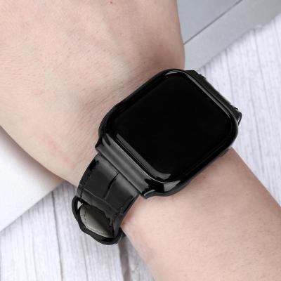 China Leather have the stock product classic split genuine leather watchband black watchband classic black watch strap for sale