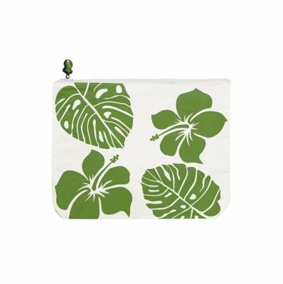 China Lady Makeup Case Tyvek Cosmetic Bags Professional Multifunctional Green Hibiscus / Monstera Medium Pocket for sale