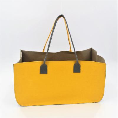 China Yellow Handled Gray Color Washable Kraft Paper Bag with Cotton Webbing Handle for sale