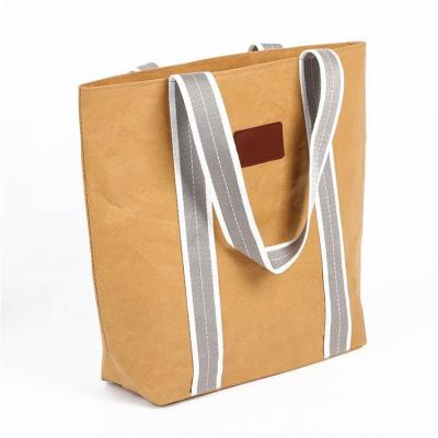 China Custom Recyclable Handled Cotton Webbing Handle Printed Brown Rectangular Craft Gift Shopping Paper Bag for sale