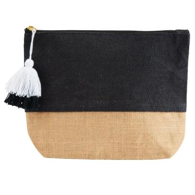 China Black Handled and Natural Jute Carry All Cosmetic Bag Case, Sand Pate Color Block X12 8 X 3 for sale