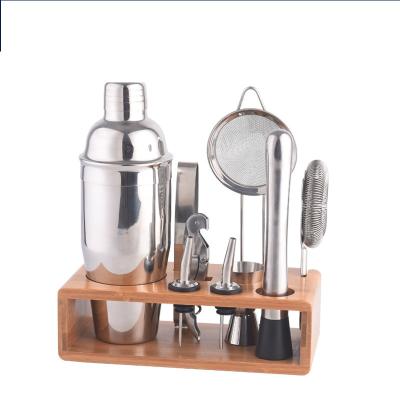 China 10 Pcs Sustainable Hot Sale Stainless Steel Cocktail Shaker Set With Stylish Bamboo Stand for sale