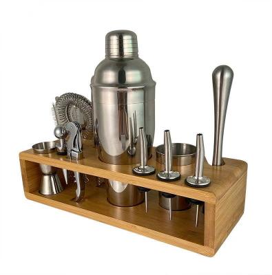 China Sustainable 15 Pcs Stainless Steel Bartender Kit Set With Bamboo Rack for sale