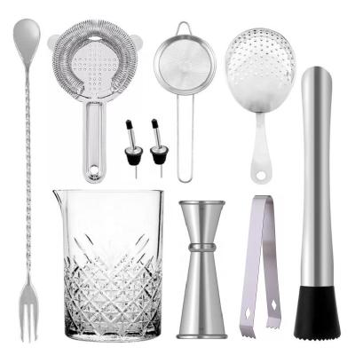 China Sustainable Top Selling Glass Stainless Steel Barware 10pcs Mixing Set for sale