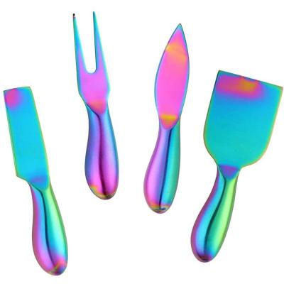 China Sustainable Stainless Steel Cheese Knife Set Colorful Cheese Knife 4 Piece Set Cheese Knives for sale