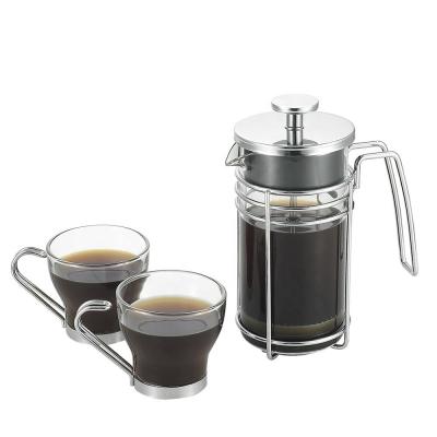 China Classic Stocked Design Classic Style French Press Coffee Maker Set With Cups French Press Set For Two People for sale