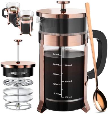 China WITH LID High Borosilicate Glass Copper Color French Press Set Coffee Maker Set for sale