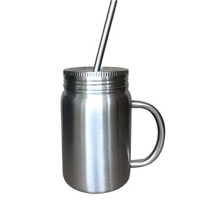 China Stainless Steel 16oz Double Wall Sustainable Straw Mason Jar for sale