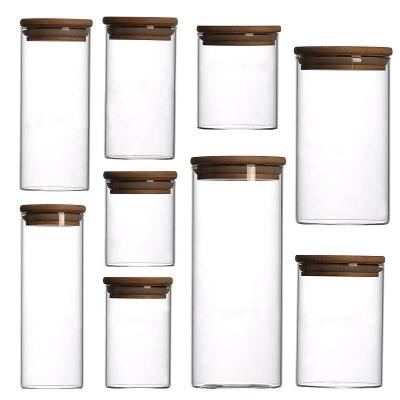 China Sustainable Square Shape Wooden Jar Canister Glass Coffee Food Storage Glass Canister for sale