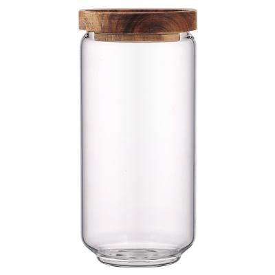 China Safe Storage Canister Canister Food Canister Canister Food Kitchen Glass Jar With Acacia Lids for sale