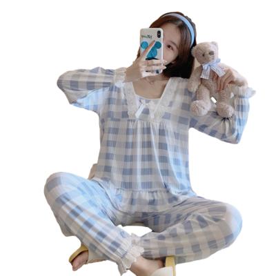 China Fashion Leisure Lattice Home Clothes Set Of Long Comfortable Women's Pajamas Sheathed Lovely Girl's Pants QUICK DRY for sale