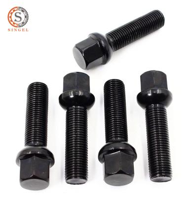 China Good Steel China Factory Price Big Black Made Bolts 14X1.5 , 12X1.25 Lug Bolts Wheel Ball Seat For Mercedes Audi , Can Be Customized for sale