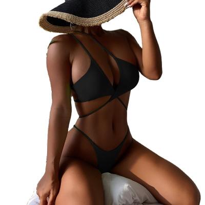 China Low Waist Bandage Personality Women Bikini Swimwear Solid Color Swimsuit Breathable Sexy Poolside Reception Bathing Suit For Ladies for sale