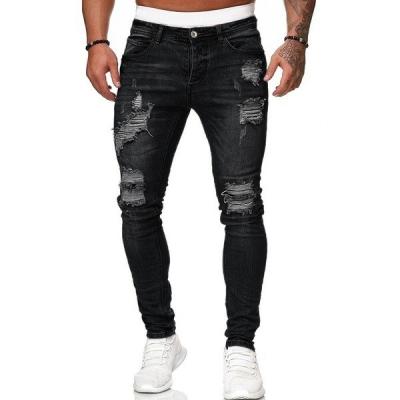 China Elastic Mens Slim Jeans Fashion Ripped Design Washed Denim Pants Elastic Skinny Fits Casual Denim Pencil Pants for sale