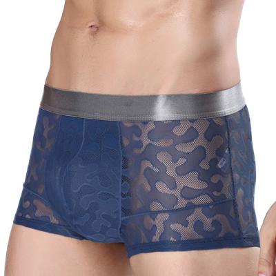 China Breathable Jacquard Mens Boxers Shape Hollow Out Sexy Design Mens Briefs Transparent Men Male Shorts Underwear for sale