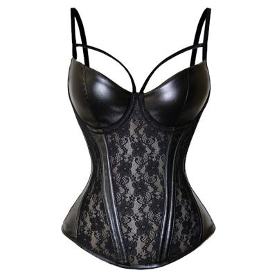 China Sexy Western European Style Women PU Leather Shapewear PU Leahter Girdles Lace Design Steel Boon Corset Ladies Inner Outer Hot Lingerie for sale