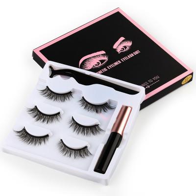 China Fashion Product 3D Faux Liquid Eyelashes Natural Stereo Mink Eyeliner 3 Pairs False Eyelashes for sale