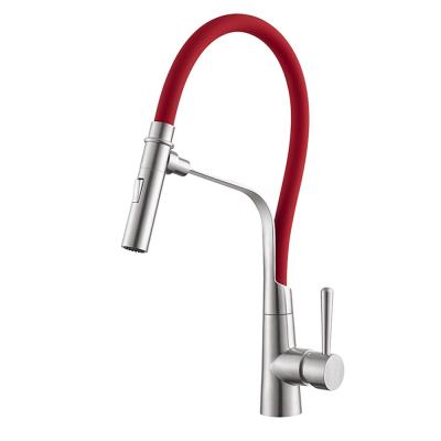 China Sanitary Ware UPC Single Handle Stainless Steel Sink Taps Mixer Red Rubber Pull Out 2 Funtions Kitchen Faucet for sale