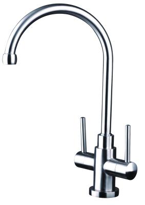 China Dual handle Kitchen hot cold water mixer tap stainless steel 304 sink wash faucet for sale