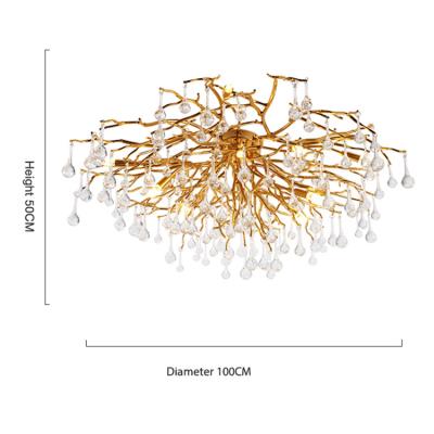 China Modern Modern Raindrop Branch Crystal Chandelier Lighting Gold Tree Hanging Lamp for Living Room for sale