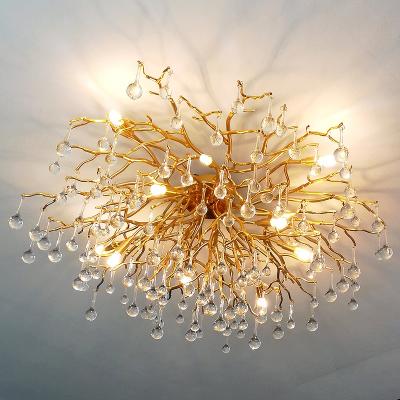 China Modern Restaurant Tree Branch Chandelier Branch Hanging Lamp Crystal Solid Brass Crystal Drop Shaped Lamp for sale