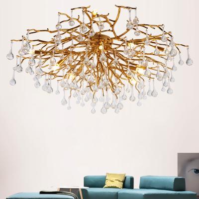 China Modern Luxury Led Crystal Chandelier Lighting Aluminum Tree Branch Raindrop Hanging Light for sale