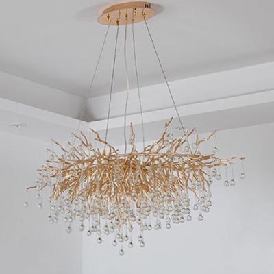 China Modern Luxury Solid Brass Tree Branch Hanging Lamp Led Aluminum Branches Crystal Chandelier for sale