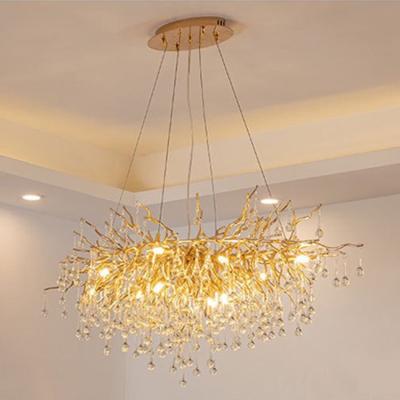 China Indoor Decorative Crystal Aluminum Brass Tree Lamp Droplet Branch Design Modern Luxury Led Hanging Nordic Chandelier for sale