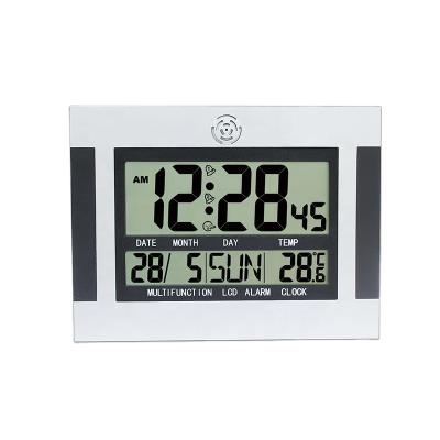 China CL111 Europe Big Size Digital Temperature Measurement Calendar Jumbo LCD Display Hanging Alarm Wall Clock for sale