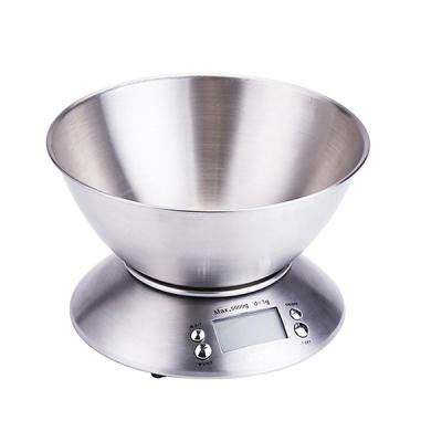 Κίνα LED Back Light 11lb/5kg Kitchen Scales Silver Stainless Steel Digital Food Cooking Scales With Detachable Mixing Bowl προς πώληση