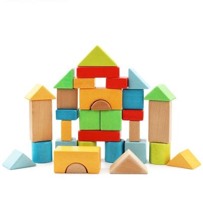 China Educational 32pcs Beech Wood Large Size Building Blocks Set For Baby 18x18x23cm for sale