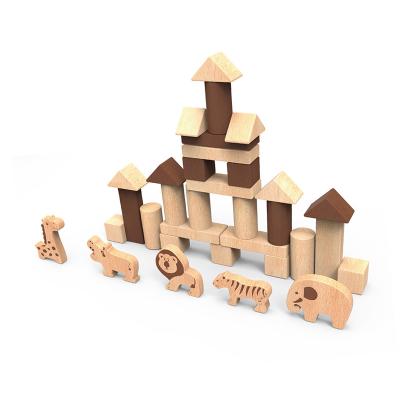 China High Quality Natural Color Beech  Wood Animal Building Blocks Set 40x30x6cm for sale