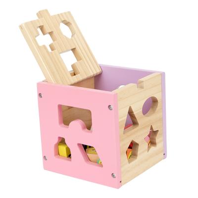 China Sheen Wooden 13-hole fun shape Sorter box matching puzzle toy color cognition early education blocks toy for Child 15*15*15 cm for sale