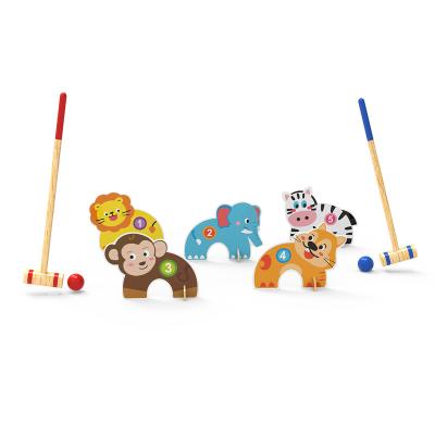 China Garden Hot-Selling Wooden Cartoon Jungle Animals Croquet Game Set 55x28x5.5cm for sale