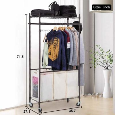 China Heavy Duty Handles Compartment Laundry Sorter Basket Clothes Rack Hanging Rolling Laundry Cart With Wheels for sale