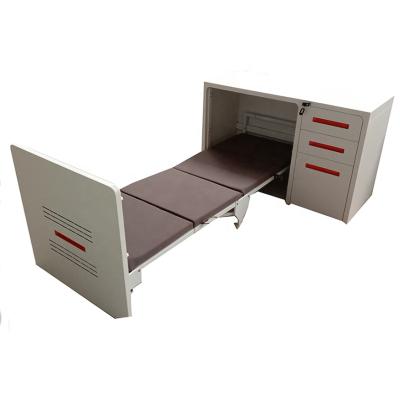 China Collapsible Multi Function Folding Steel Bed With 3 Drawers Office Use Bed Space Nap Steel Folding Adjustable Folding Bed for sale