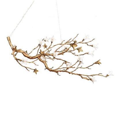 China Art Now Living Room Villa Ceiling Lights Modern Luxury Decorative Flowers Branches Copper Chandeliers for sale