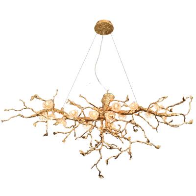 China Modern Luxury Living Room Hotel Villa Decorated With Branch Lights LED Camellia Copper Chandeliers for sale