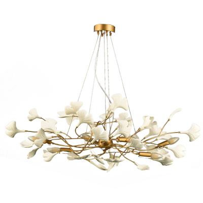 China Modern living room bedroom villa hotel decoration LED copper art lamp ginkgo tree chandelier for sale