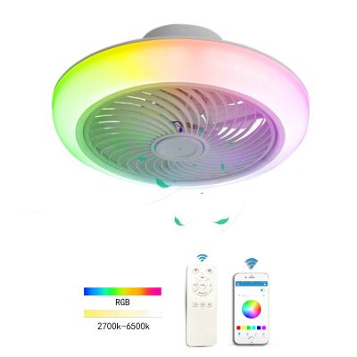 China Modern Bedroom Dimmed Smart Chandelier Ceiling Fan With Lights RGB LED Remote Control Ceiling Fans for sale